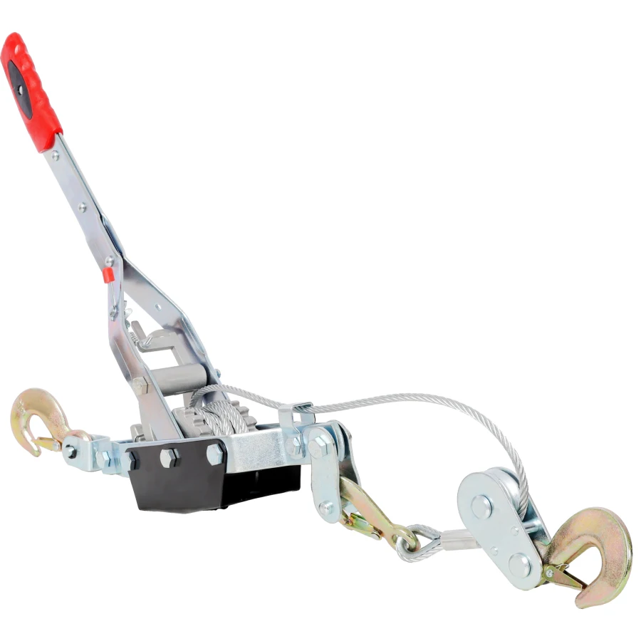 

4T HAND Winch PULLER DOUBLE GEAR 3 HOOKS 12FT Cable Power Cable Puller with Dual Gears Ratchet System for Easy Hand Pulling