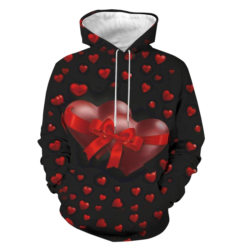 Valentine's Day Couple Pullover Sweatshirts 3D Printed Love Heart Pattern Hoodies Men Women Fashion Casual Harajuku Streetwear