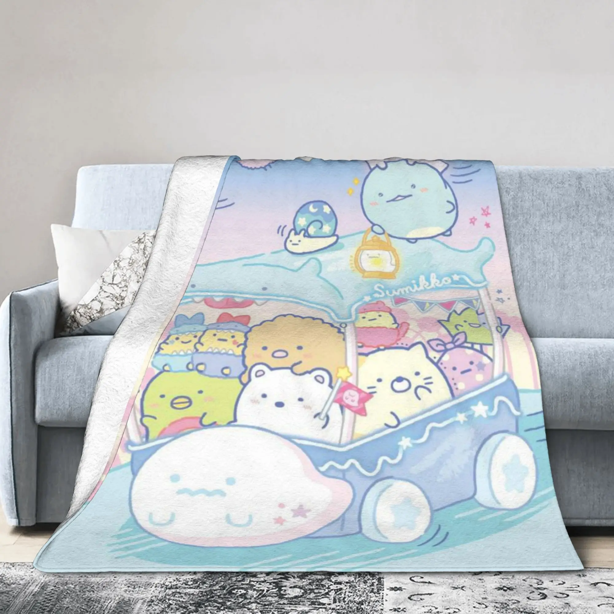Koc Sumikko Gurashi Kawaii Biały Niedźwiedź Akcesoria Lekki Cienki Polar Wygodne Narzuty na Łóżko