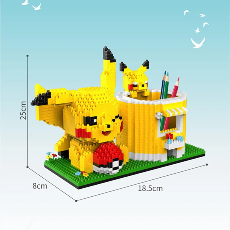 포켓몬 크리 에이 티브 피카추 펜 홀더 만화 애니메이션 미니 작은 빌딩 블록 키트 벽돌 클래식 영화 모델 키즈 완구 선물