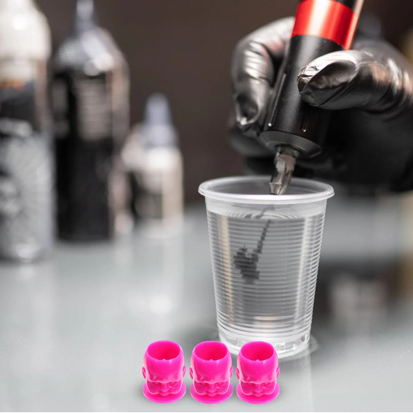 

200 Pcs Tattoo Ink Cup Holder Container Storage Cups Small Holders Pigment Separator Rosy Caps