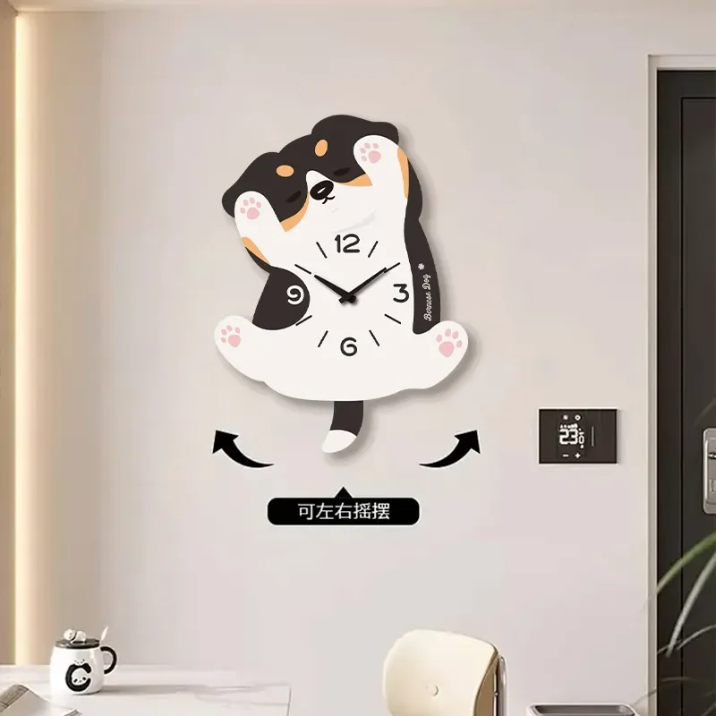 Cartoon Pet Swinging Wall Clock Silent Dynamic Home Decor Creative Living Room Hall Hanging Timepiece
