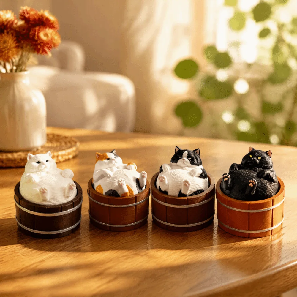 Novelty 3D Printed Fidget Toy Kawaii Fat White Cat Cat Clicker Toy Cute Funny Bathtub Cat Toy Office