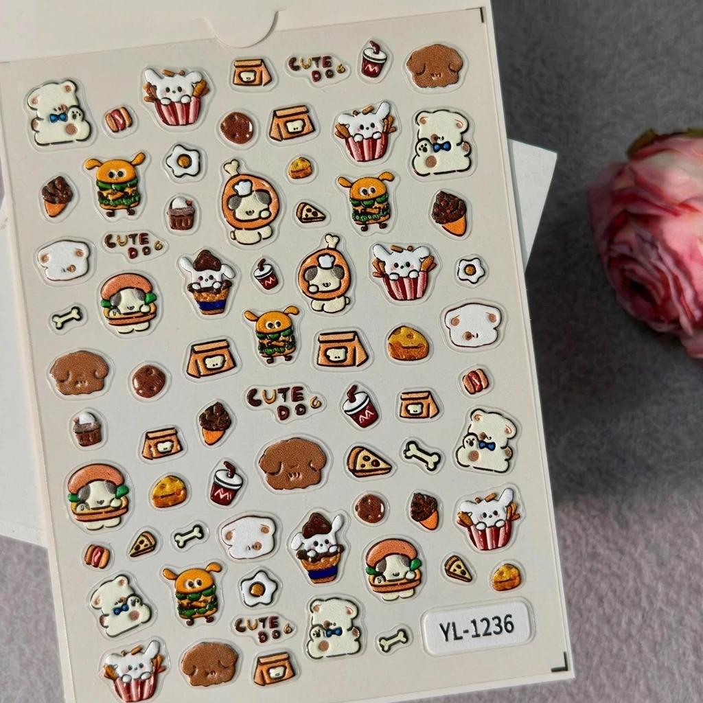 Kids Nail Stickers Cartoon Puppy 5D Embossed Art Decals Waterproof DIY Manicure Accessories for Children's Party Gifts
