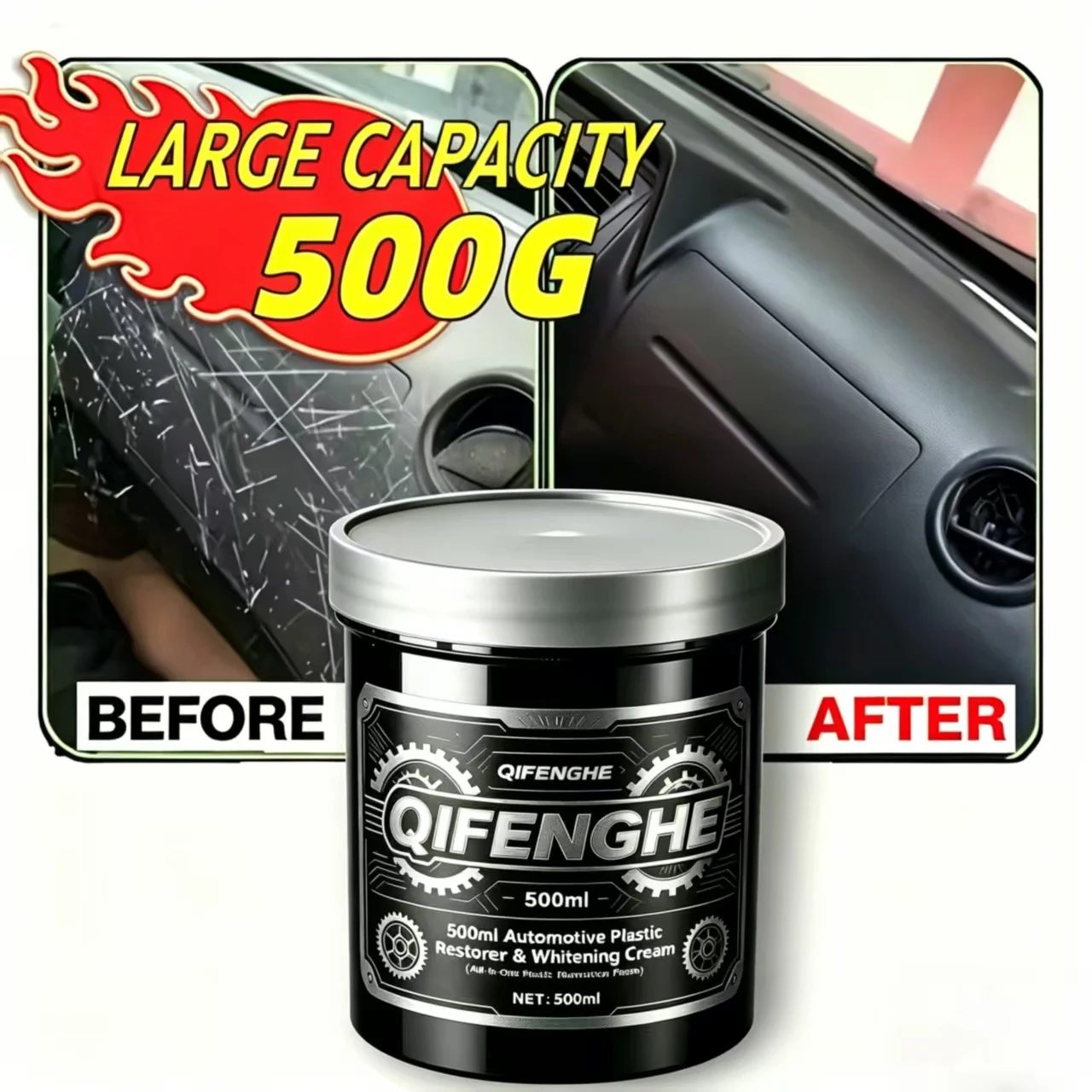 500ml Automotive Plastic Restorer & Whitening Cream, Unbranded Custom Private Label Available, All-in-One Car Plastic Renovation