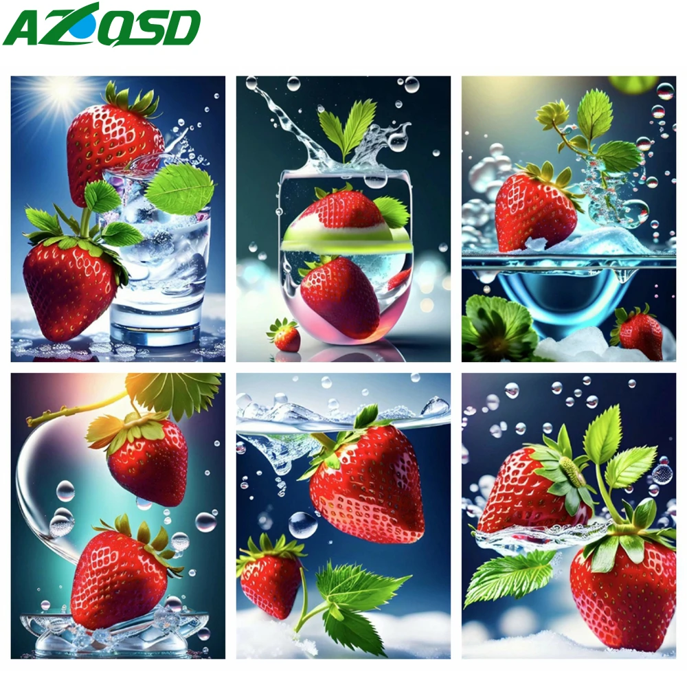 AZQSD Diamond Painting Fruit Flower Mosaic Embroidery Strawberry Kitchen Home Decor Rhinestones 20x30cm Cross Stitch Kits