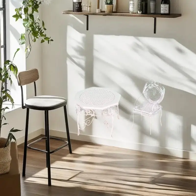 子供用ミニごっこ遊びおもちゃ、3個入り1/12ドールハウスミニチュア鉄製八角形テーブル＆チェアセット