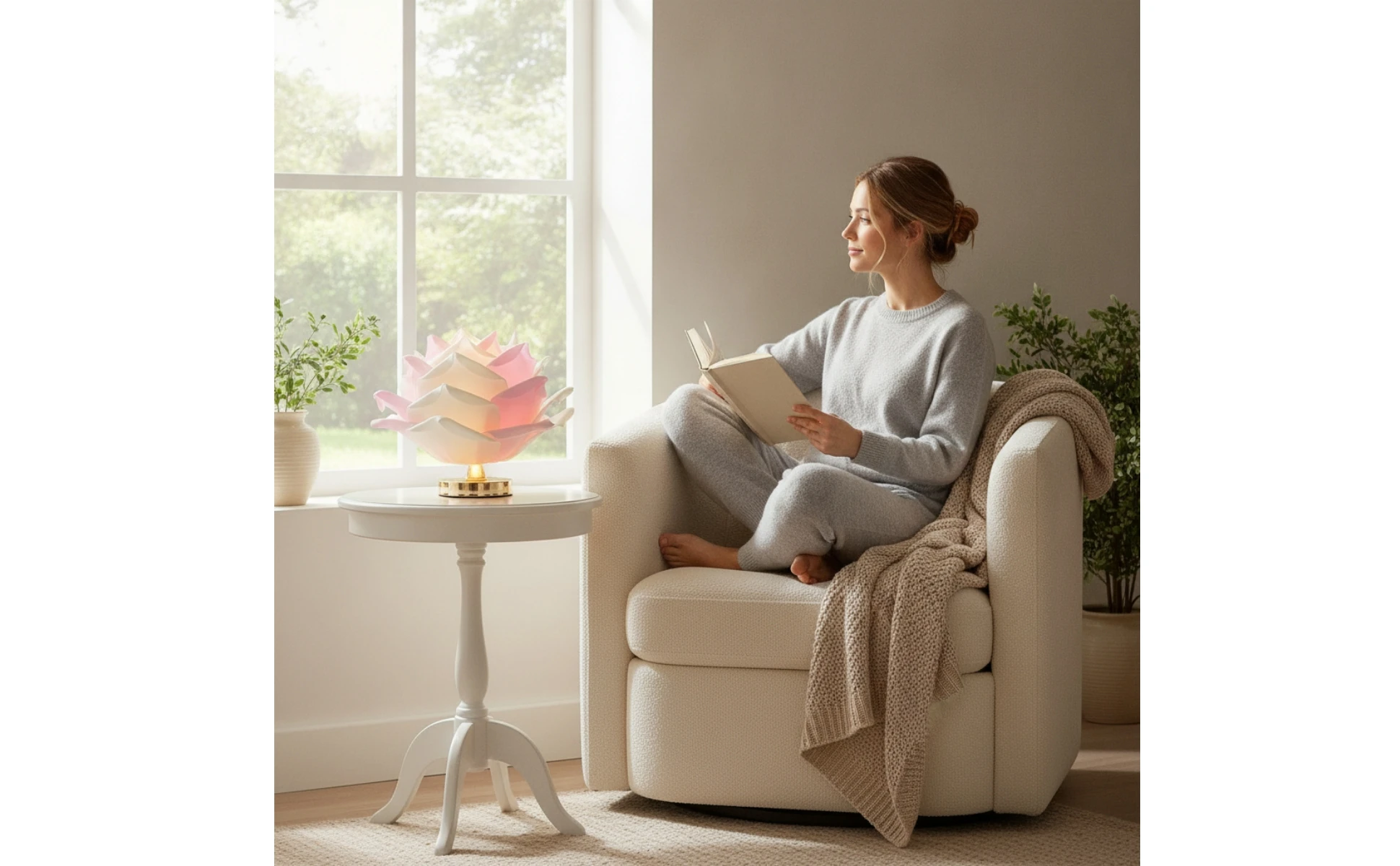 Rose Table Lamp Corded Rose Lamp Sculptural Warm Light for Bedroom, Reading Corner