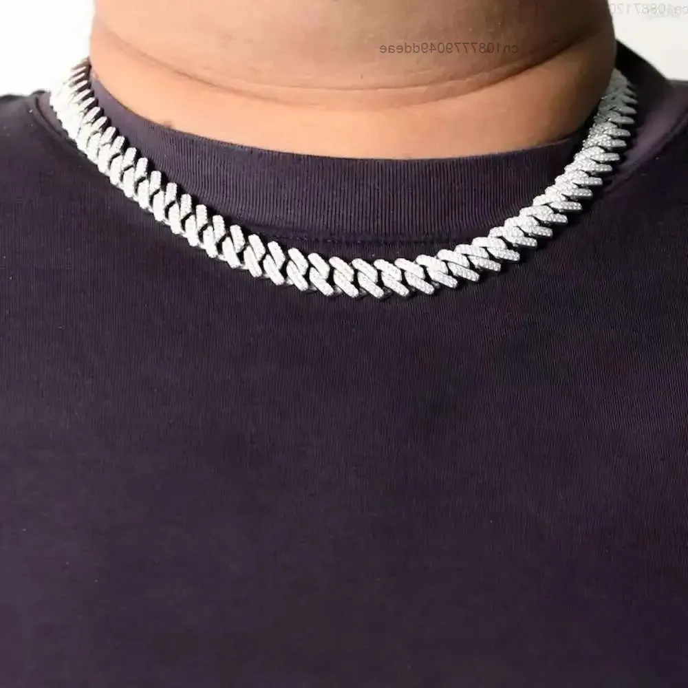 

Ювелирные изделия в стиле хип-хоп Iced Out, 12 мм, 2 ряда, серебро 925 пробы, Vvs, муассанит, бриллиант, кубинская цепочка, ожерелье