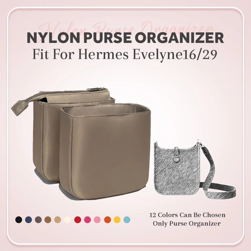 

Nylon Purse Organizer Insert, Zipper Inside Storage Bag Insert for Hermes Evelyne16/29 Handbag Organizer Mini Inner Liner Bag