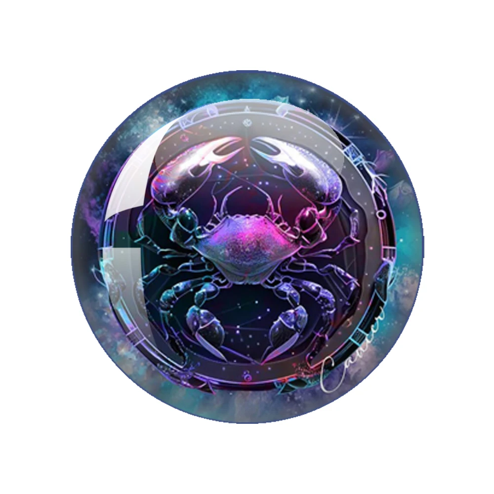 New 12 Zodiac 12pcs Glass Cabochon 12mm-40mm Photo Pure Handmate Production Creative Constellation Jewelry Findings