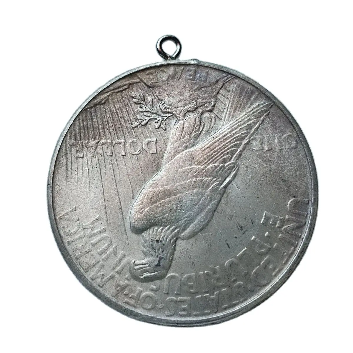 Vintage Pendant with US Peace Dollar 1921 Silver Plated Decorative Festival Gift Coin