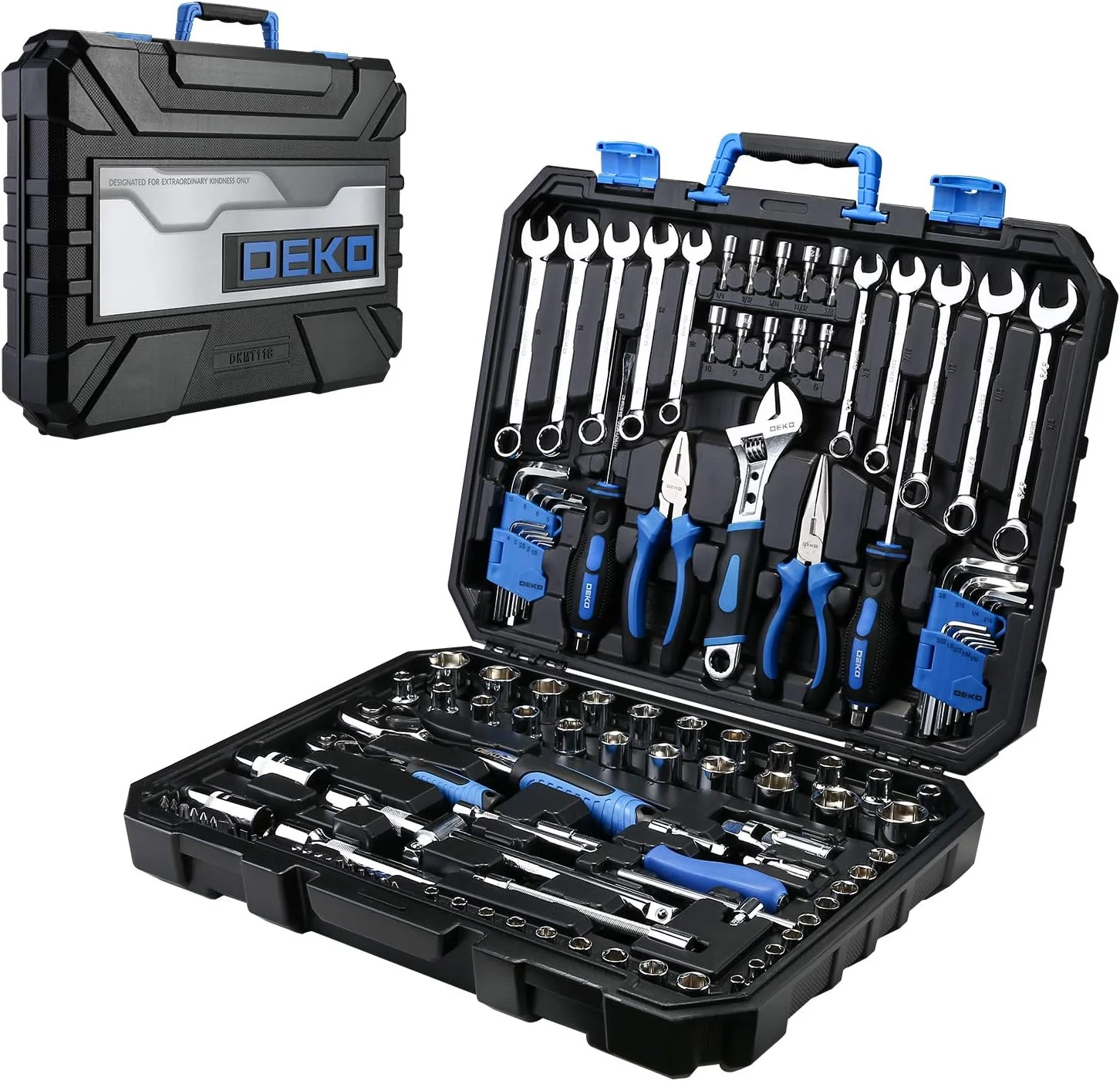 

DEKO 118 Piece Tool Kit Professional Auto Repair Tool Set Combination Package Socket Wrench with Most Useful Mechanics Tools