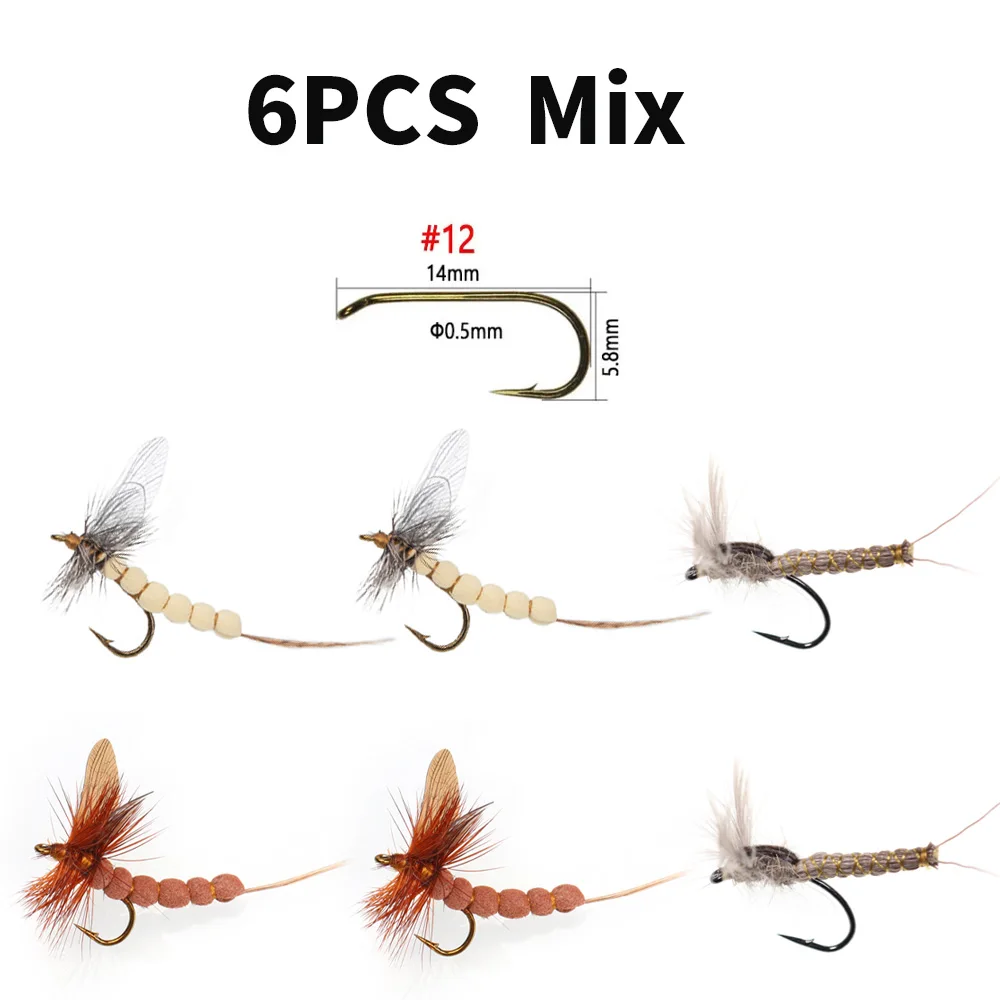 6 stuks # 10 # 12 # 14 CDC Feather Wing Mayfly Extended Body Mayfly Droge Vlieg Vliegvisvliegen Forel Baars Vissen Lokmiddelen