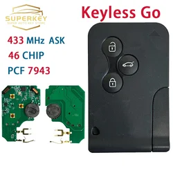 Superkey 3 Buttons Keyless Go Key Card 433Mhz PCF7943 46 Chip For Renault 2003-2008 Megane II Scenic II Grand Scenic II