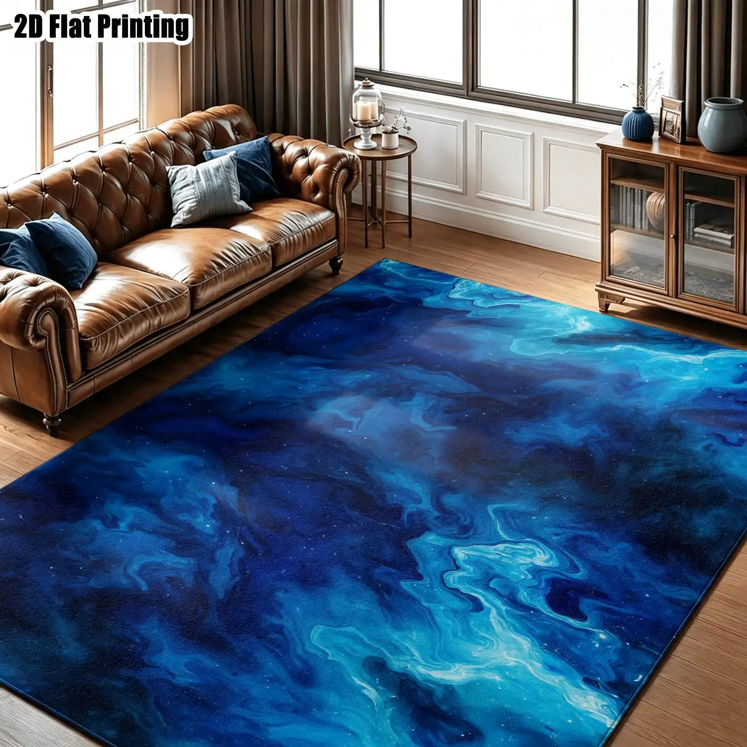 1Pc 2D Printed Carpet: Deep Blue White Abstract Art, Nordic/Instagram-Inspired Modern Simple European Geometric Abstract Home Decor Carpet, Multi-Size, Machine Washable, for Entrance, Dining Room, Foyer, Living Room, Bedroom
