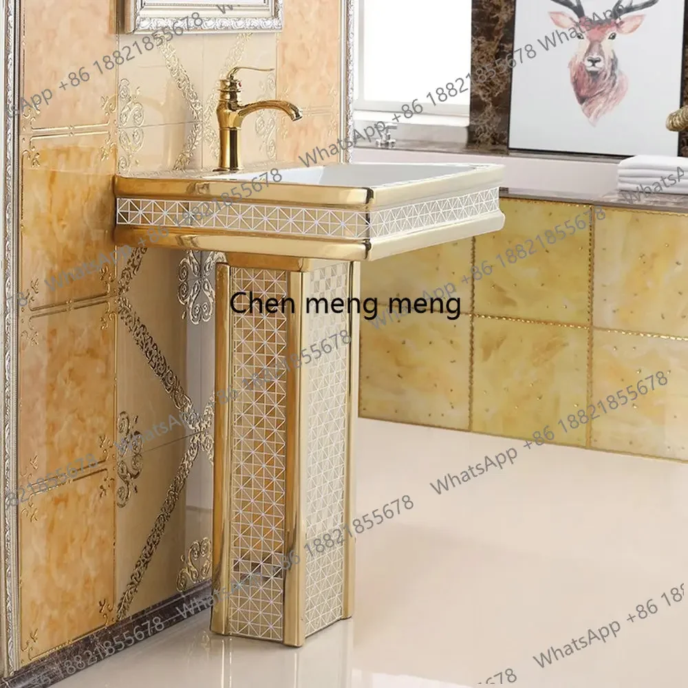 New arrive Gold Modern Stylish Round Washbasin Ceramic Bathroom Sink With Stand Pedestal Sink