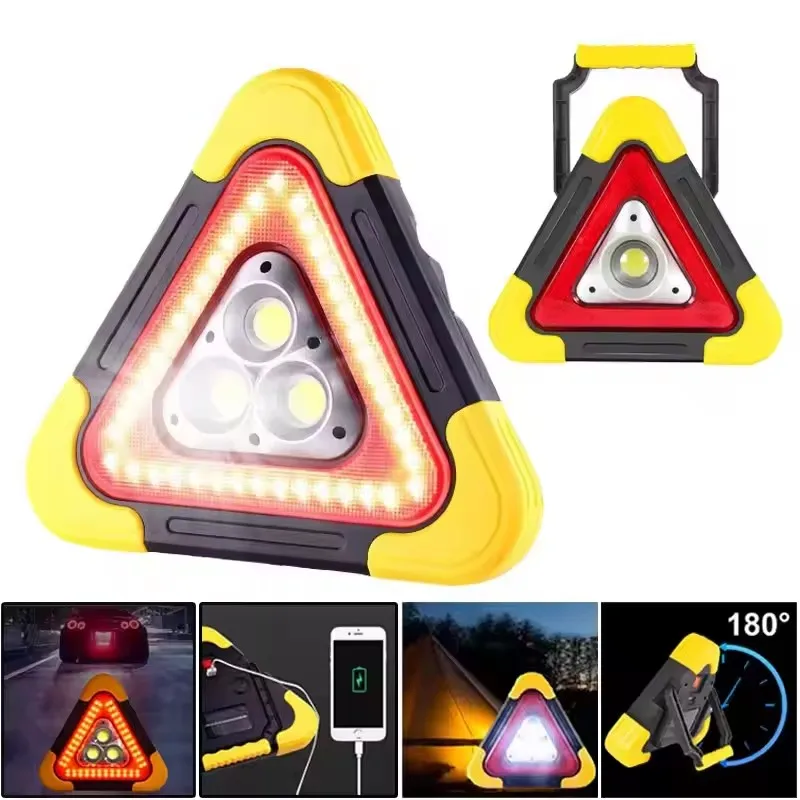 3-in-1 Car Emergency Triangle Warning Sign with LED Light & USB Charging Port, Portable Solar Lamp for Roadside Breakdown Safety