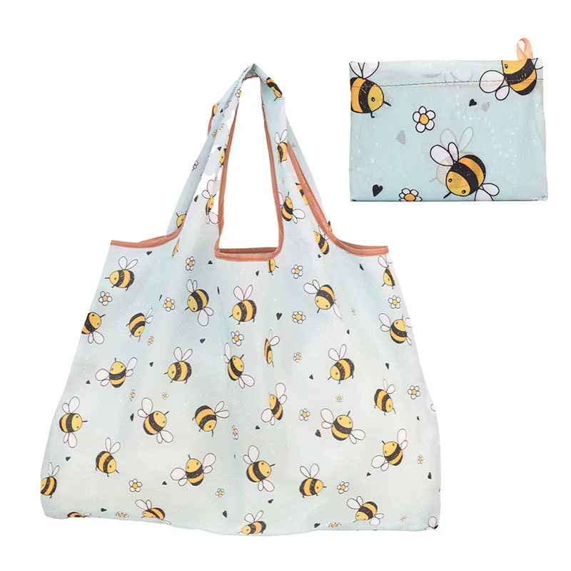 Bolsa de compras grande plegable con patrón de abeja, oso, gato, flores, lavable, reutilizable, fácil de llevar