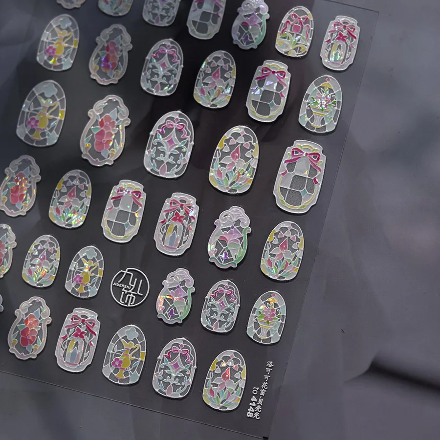 1 szt. Naklejki na paznokcie z motywem okna w stylu marzycielskiego rococo, retro szkliwione motyle, geometryczne ramki, stemple, tłoczone naklejki do manicure DIY