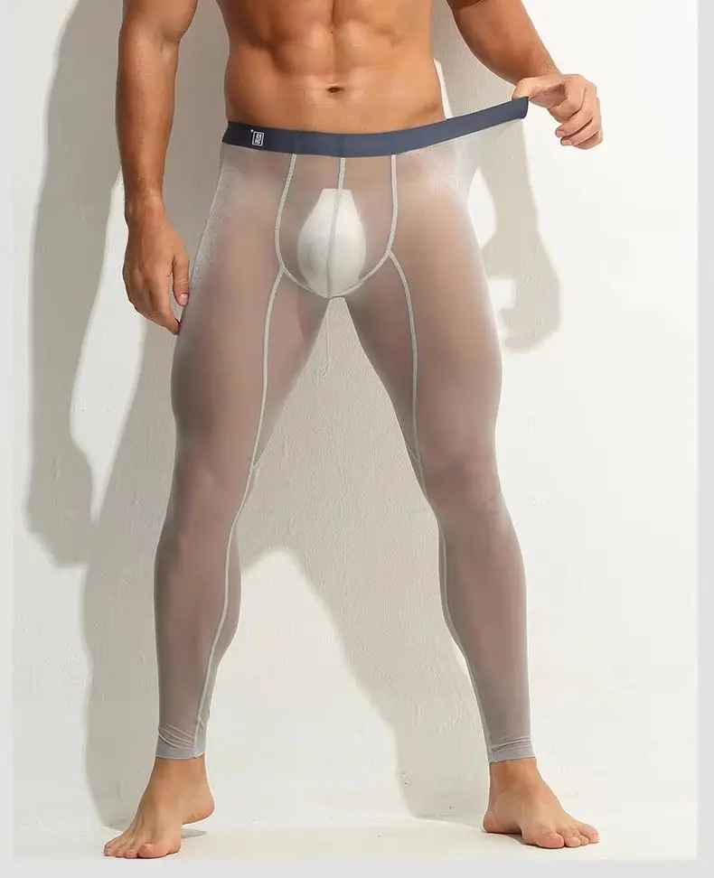 

1pcs pants men's leggings single piece tight ultra-thin elastic ice silk fully transparent sexy transparent fitness shorts