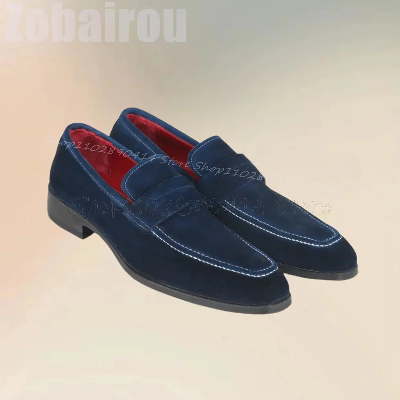 

Blue Sewing Design Black Sole Penny Loafers Fashion Slip On Men Shoes Luxurious Handmade Party Banquet Office Men Casual Shoes