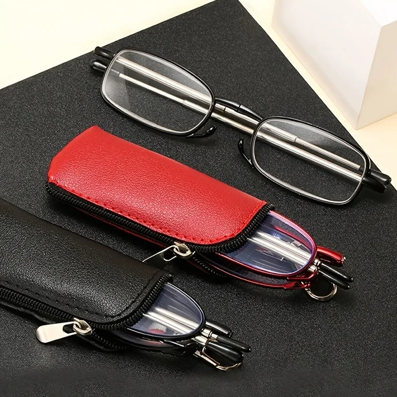3-teilige Teleskopbrille für Herren und Damen mit Fußantenne und Presbyopie-Brille, faltbar und tragbar, mit Reißverschlusstasche