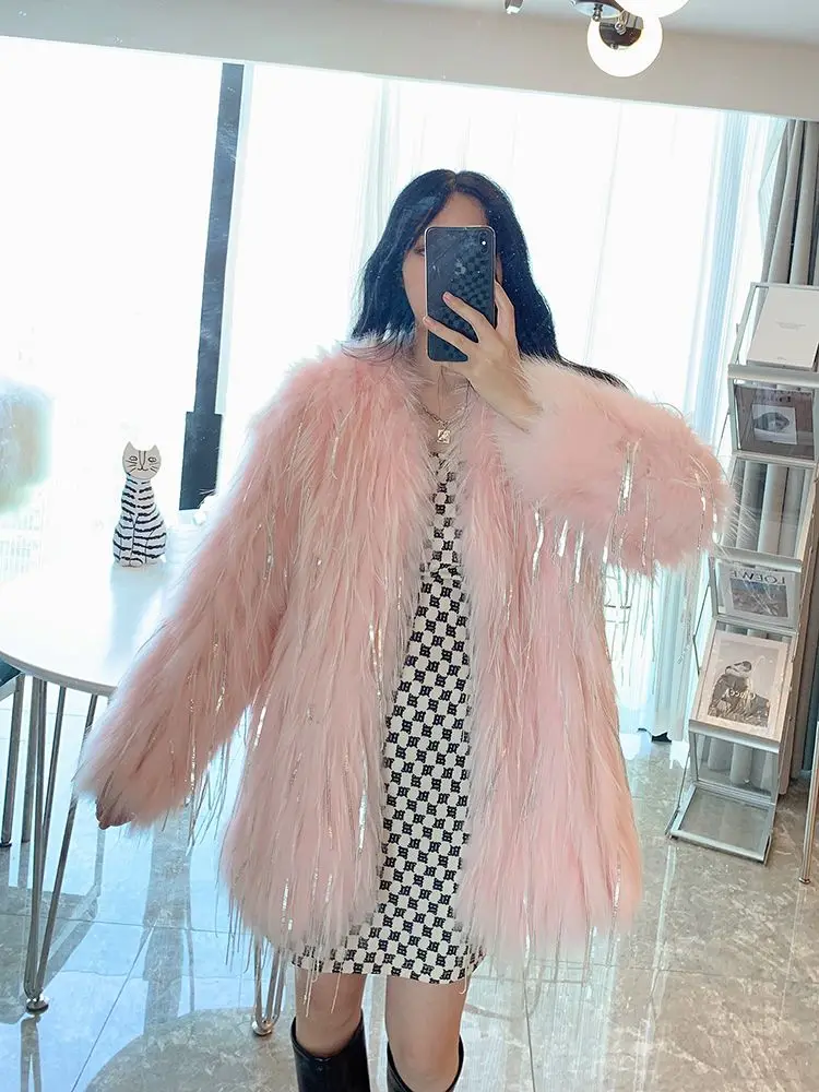 Winter Luxury Faux Fox Fur Coat Slim Long Pink Blue Faux Fur Jacket Women Lengthen Fake Fur Coats manteau fourrure