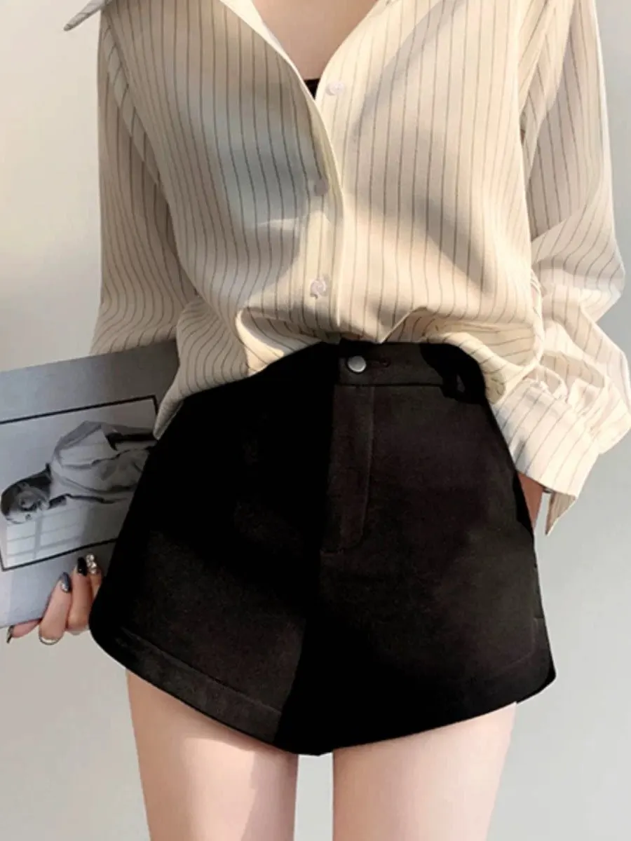 

High Waist Black Suit Short Pants Women's Spring Summer New Style Commute Slimming Small Size A-Line Wide Leg Casual Wrap aro...