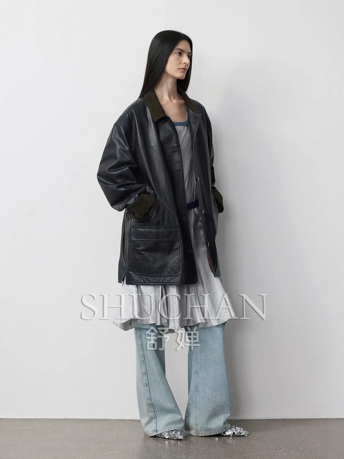 New American Retro New Zealand Imported Wax Sheepskin Medium and Long Leather Jacket Women New 2024