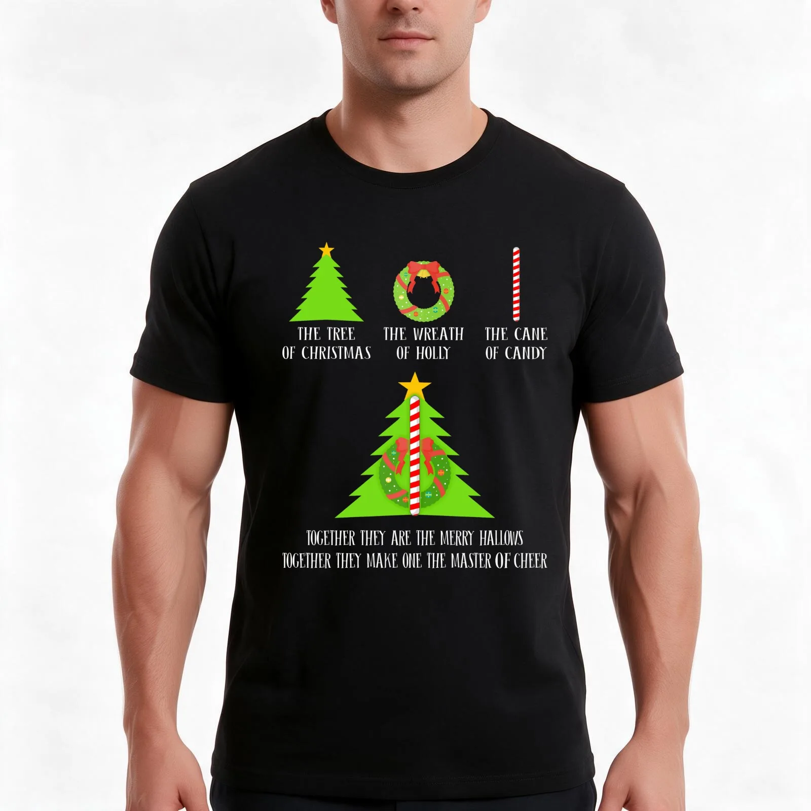 The Tree Of Christmas Merry Hallows One Of Master Of Cheer T-Shirt, Summer Casual Cotton Tee, Oversized Streetwear Tops