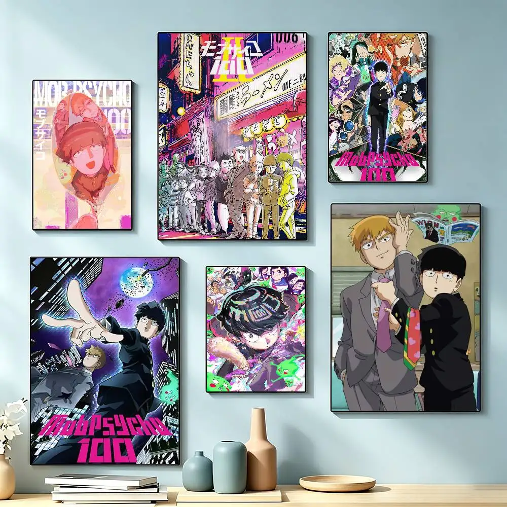 Anime M-Mob Psycho 100 Poster Waterproof Wall Art Sticker For Bar Living Room Vintage Decor High Quality Print Gift