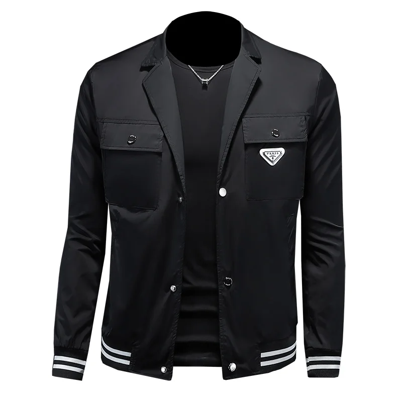 Veste noire à poches multiples pour hommes, manteau à la mode, tissu irrégulier, style unique, haute qualité