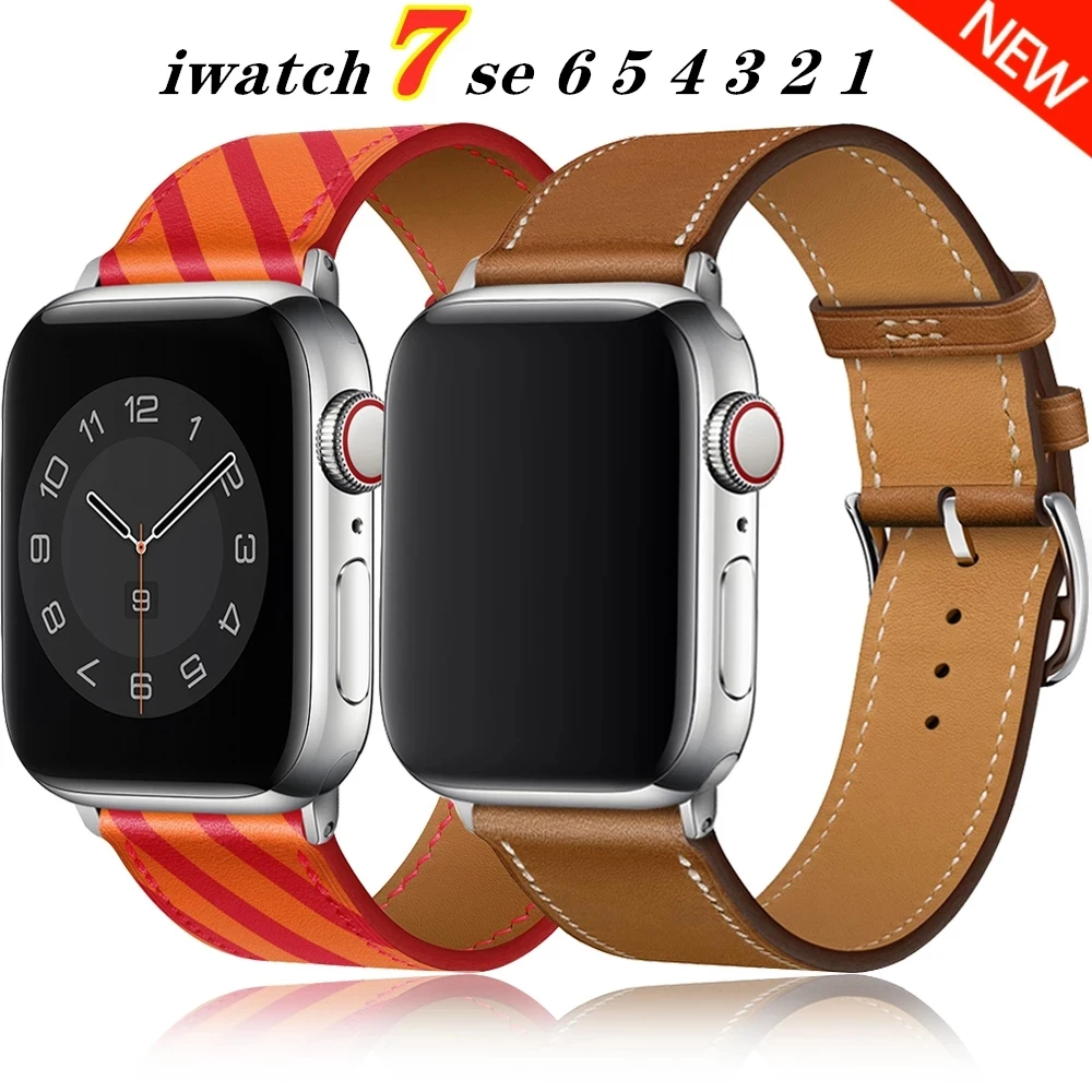 High quality Leather loop Band for iWatch 45mm 42mm 44mm 38mm 41mm 40mm leather strap band for Apple watch Series 7 se 6 5 4 3 2