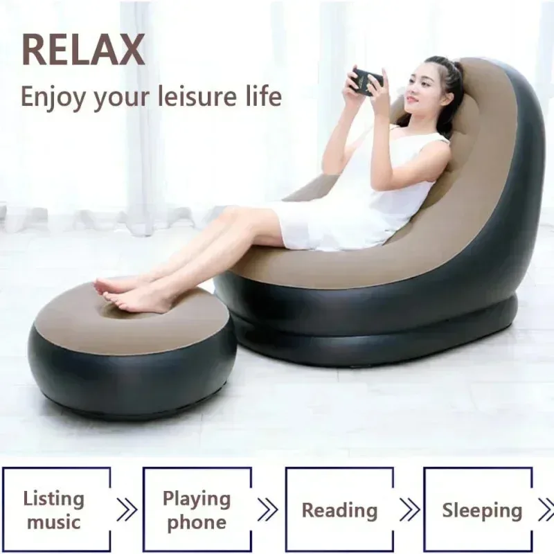 Lazy Couch Sofas Inflatable Foldable Recliner Outdoor Sofa Bed with Stirrups Comfortable Combination Flocked Velvet Sofa Chair image 2