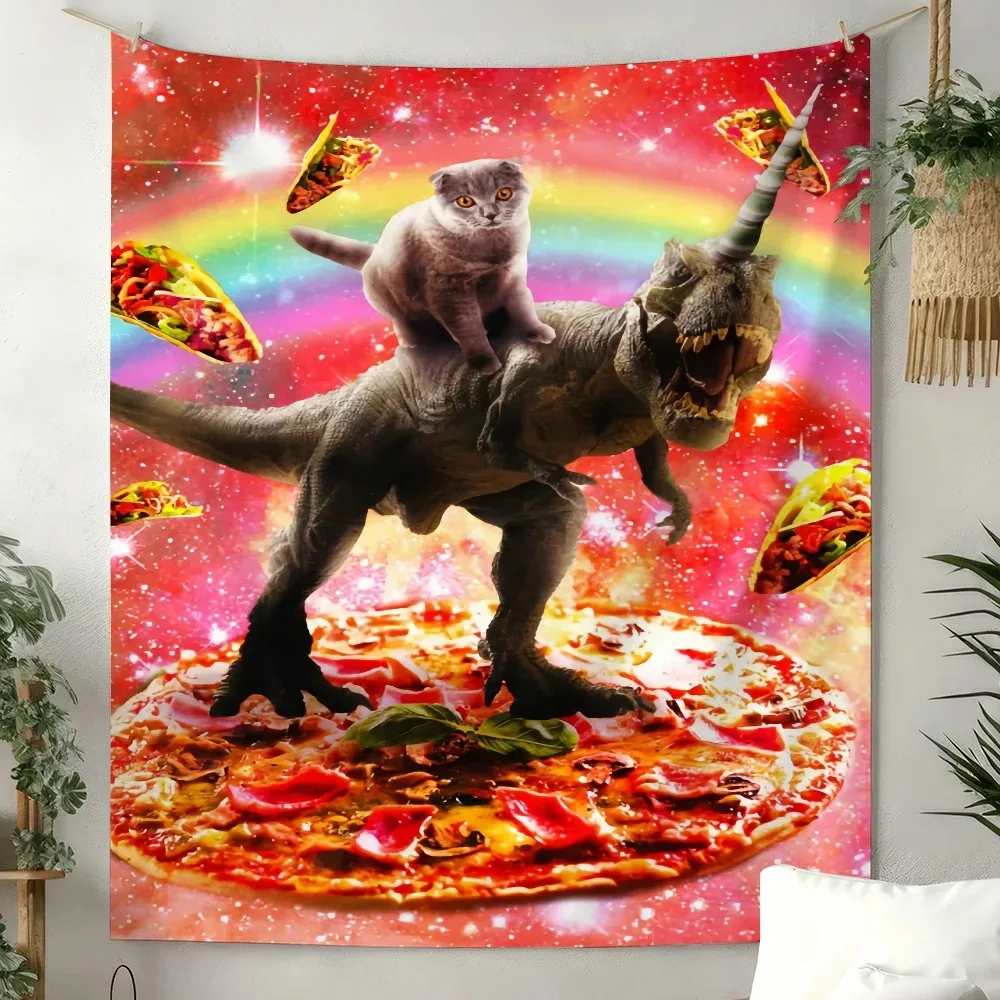 Parody Tyrannosaurus Rex Pizza Laser Eyes Space Cat flag For Party Picnic Camping Studio Booth Wall Interior Decoration Banner