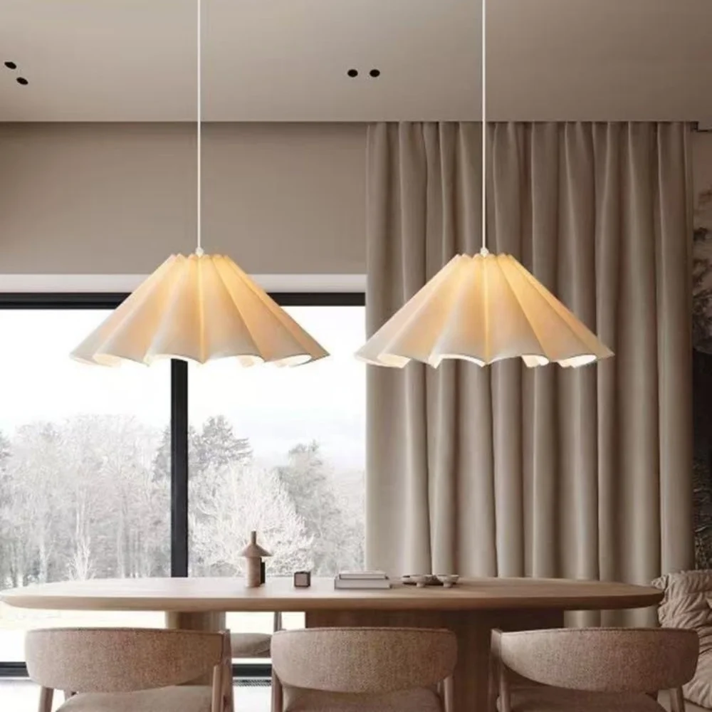 Fabric Ceiling Pendant Light Pleated Large Construction Lamp Shade Chandelier Dining Room Bedroom Kitchen Lustre Hanging Lamp