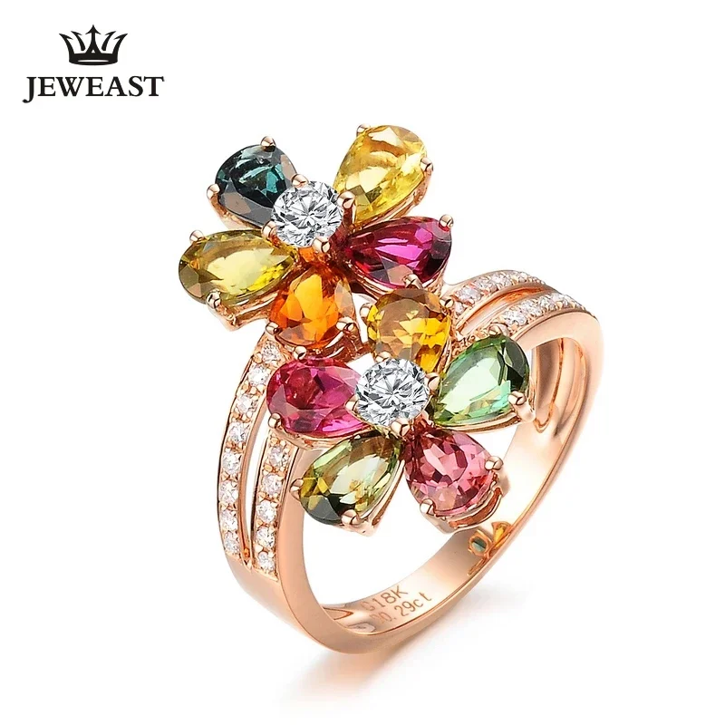 Natural tourmaline 18K Pure Gold 2025 New Hot Selling Top Ring Women Heart Shape Ring  For Ladies  Woman Genuine Jewelry