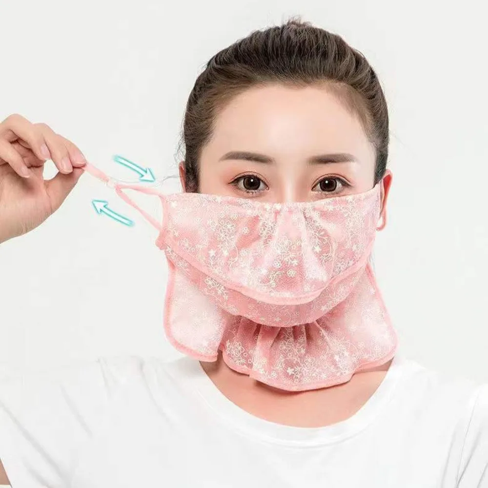 New Breathable Anti-UV Lace Sunscreen Mask Hanging Ear Scarves Mask Face Cover Scarf Cycling Scarf Face Veil Anti-sun Mask