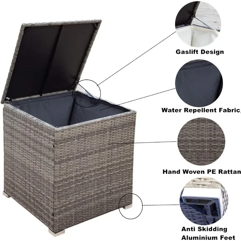 4 Piece Patio Conversation Sectional Storage Box, Rattan Outdoor Furniture Set,Wicker Sofa with Cushions (Grey)