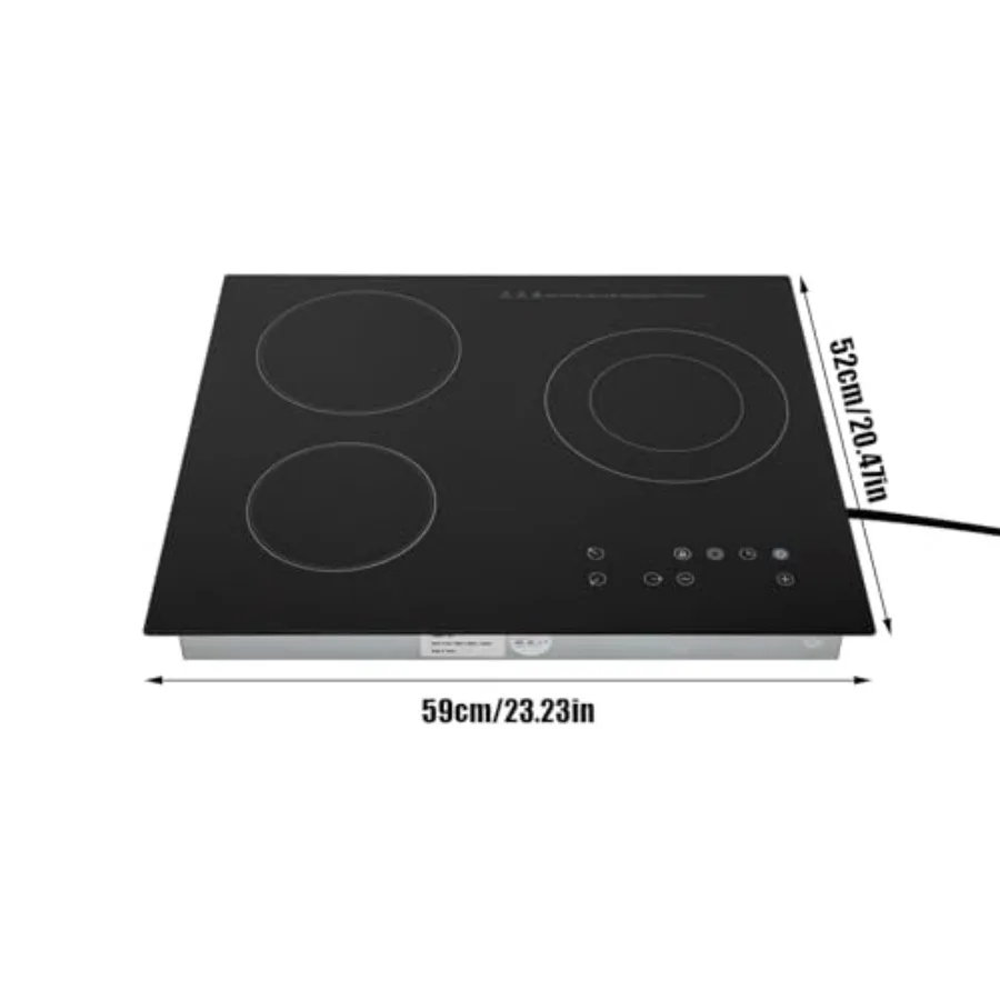 Portable 3 Burner Electric Cooktop with Ceramic Surface 2600W 110V Black Sensor Touch Control Timer Child Safety Lock 9 Heat Se
