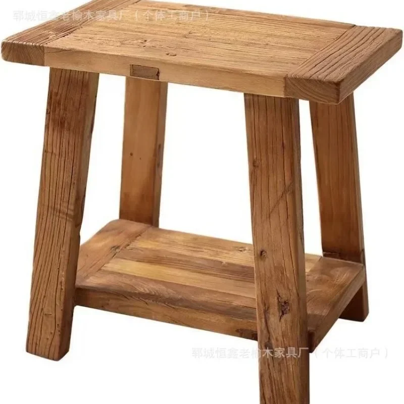 Chinese solid wood edge few large bench coffee table log color furniture two-layer plant several old elm flower stand zen tea ro