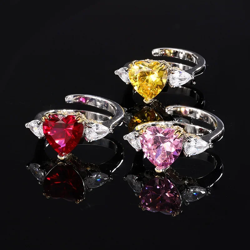 

Adjustable Heart-shaped Gemstone Ring Available in Red Yellow Pink Romantic Design with Sparkling CZ Accents Perfect Accessories