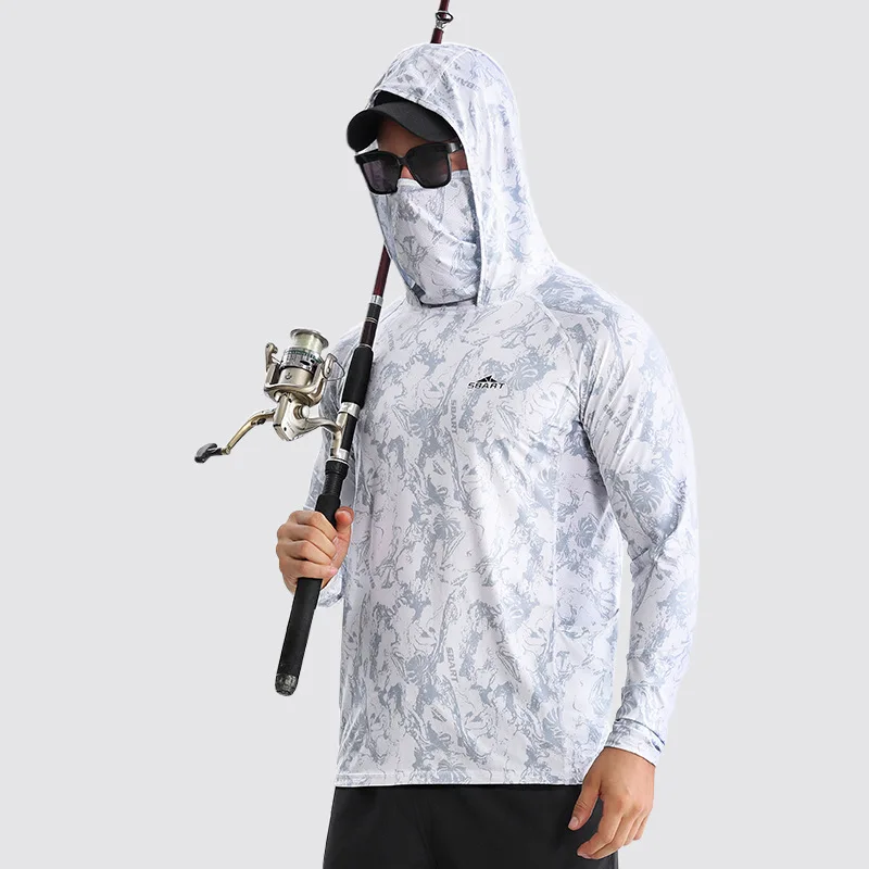 

UPF 50+ Men Sun Protection Shirt Breathable Quick Dry Long Sleeve Hooded Face Cover Fishing Outdoor Clothing