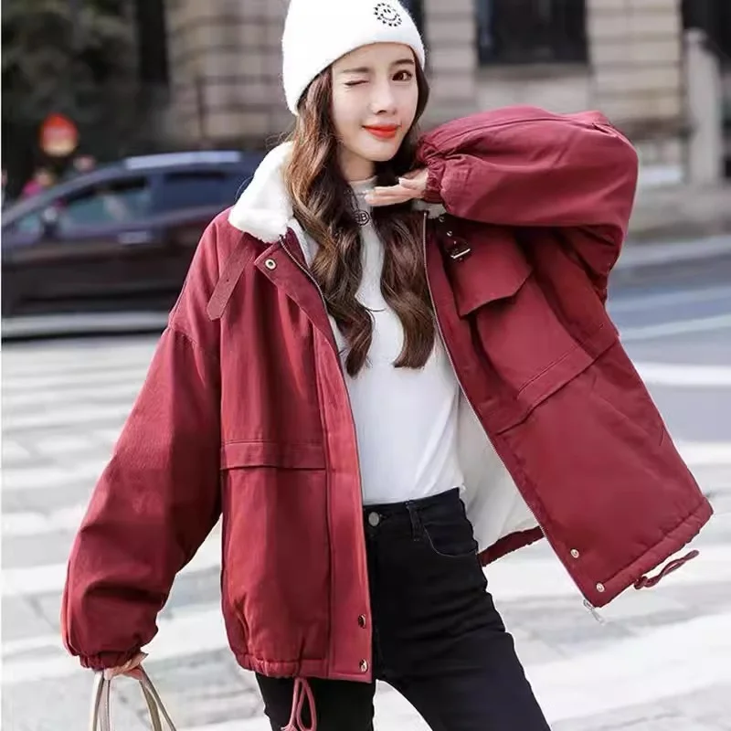 Lamb Wool Jacket For Women in Autumn Winter 2023 New Plush Thickened Korean Version Style Overcoming Cotton Jacket For Students