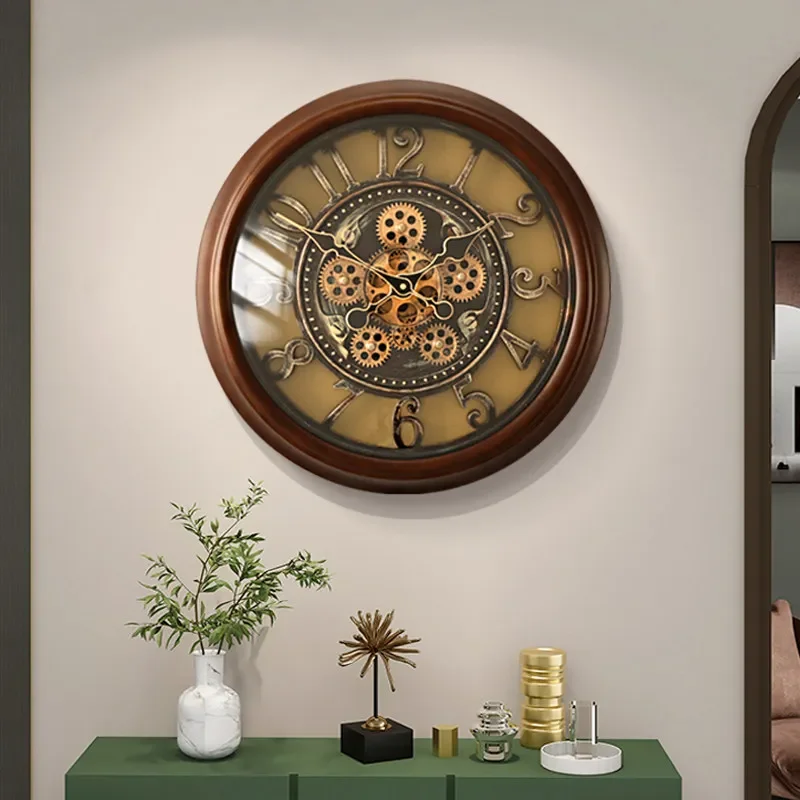 Luxury Creative Gear Wall Clock Living Room Solid Wood Wall Watch Home Modern Art Clocks Entrance Hall Decorative Ornaments