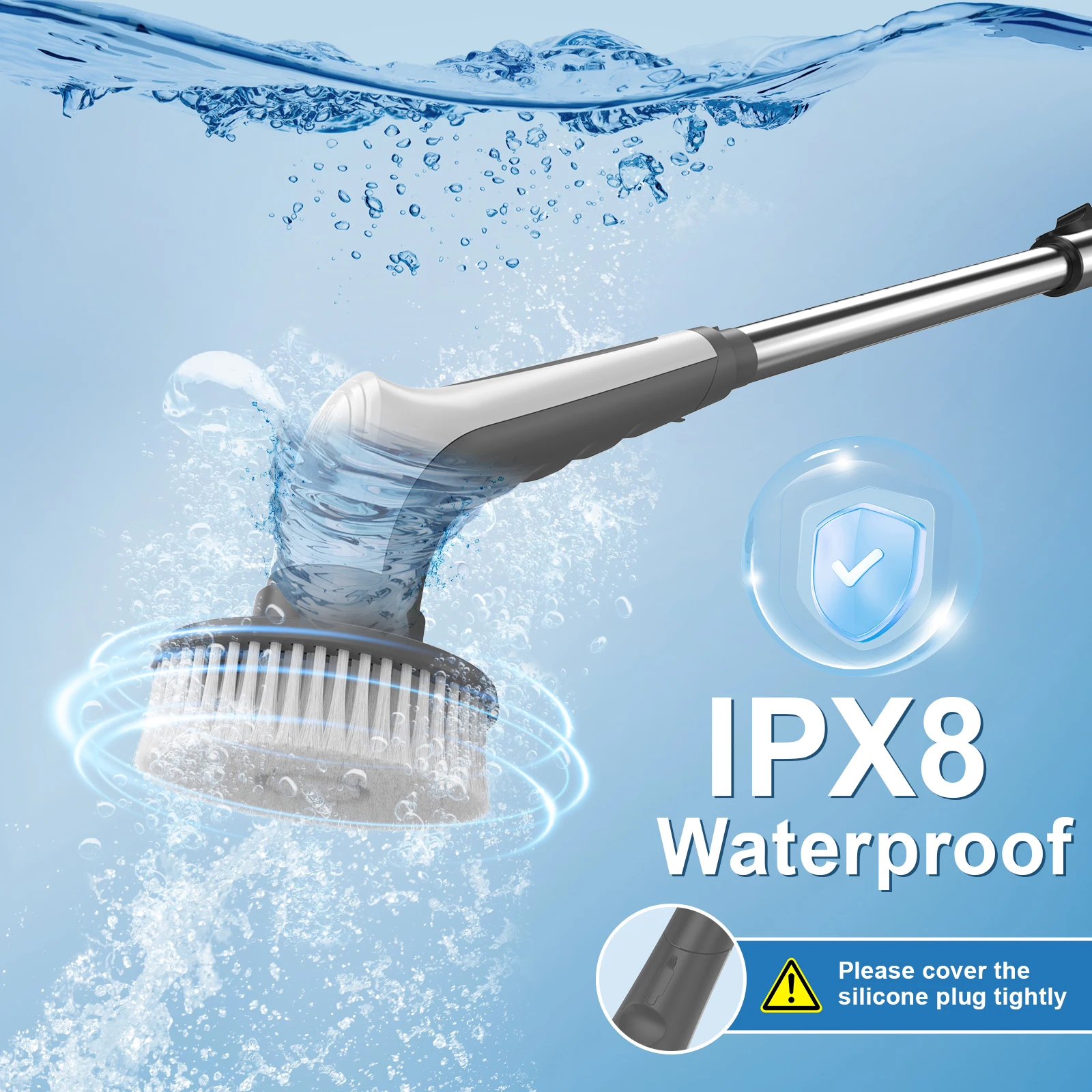 Electric rotary scrubber, IPX8 waterproof rechargeable power scrubber for cleaning bathrooms, showers, bathtubs and kitchens