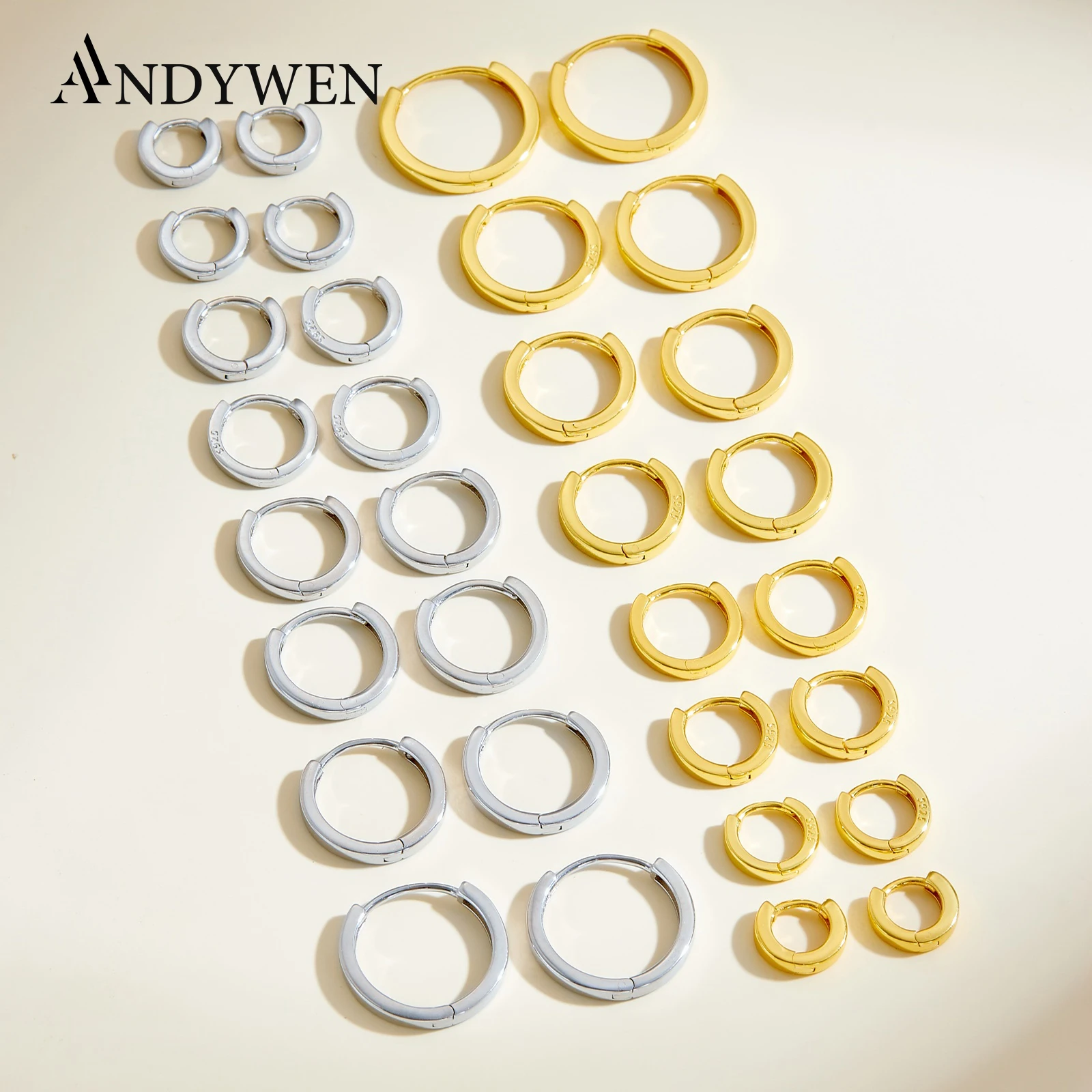 

ANDYWEN, 100% стерлинговое серебро 925 пробы, простые серьги-кольца для женщин, 2025, простые модные вечерние ювелирные изделия, подарок, оптовая продажа с фабрики