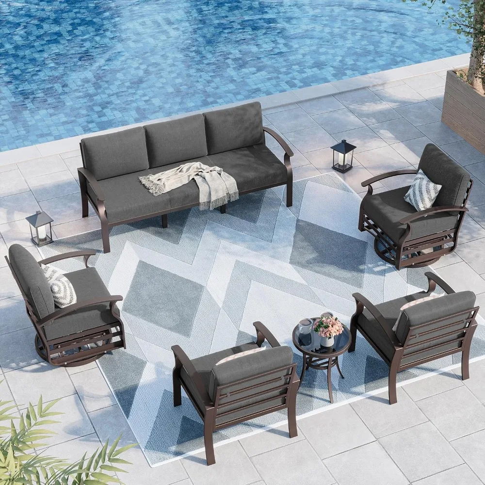 

Aluminum Patio Furniture Set 7-Seat Modern Metal Outdoor Conversation Sets w/Swivel Rocking Chairs Patio Sectional Sofa w/5.1 i