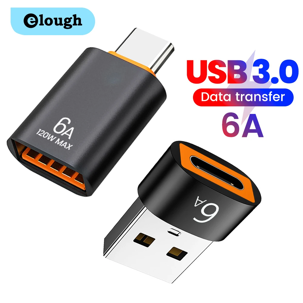 Адаптер Elough 6A OTG USB 3,0 на Type C, адаптер USB «Мама» на Type c «папа», адаптер для быстрой зарядки OTG USB C для Xiaomi, Samsung, ноутбуков и ПК